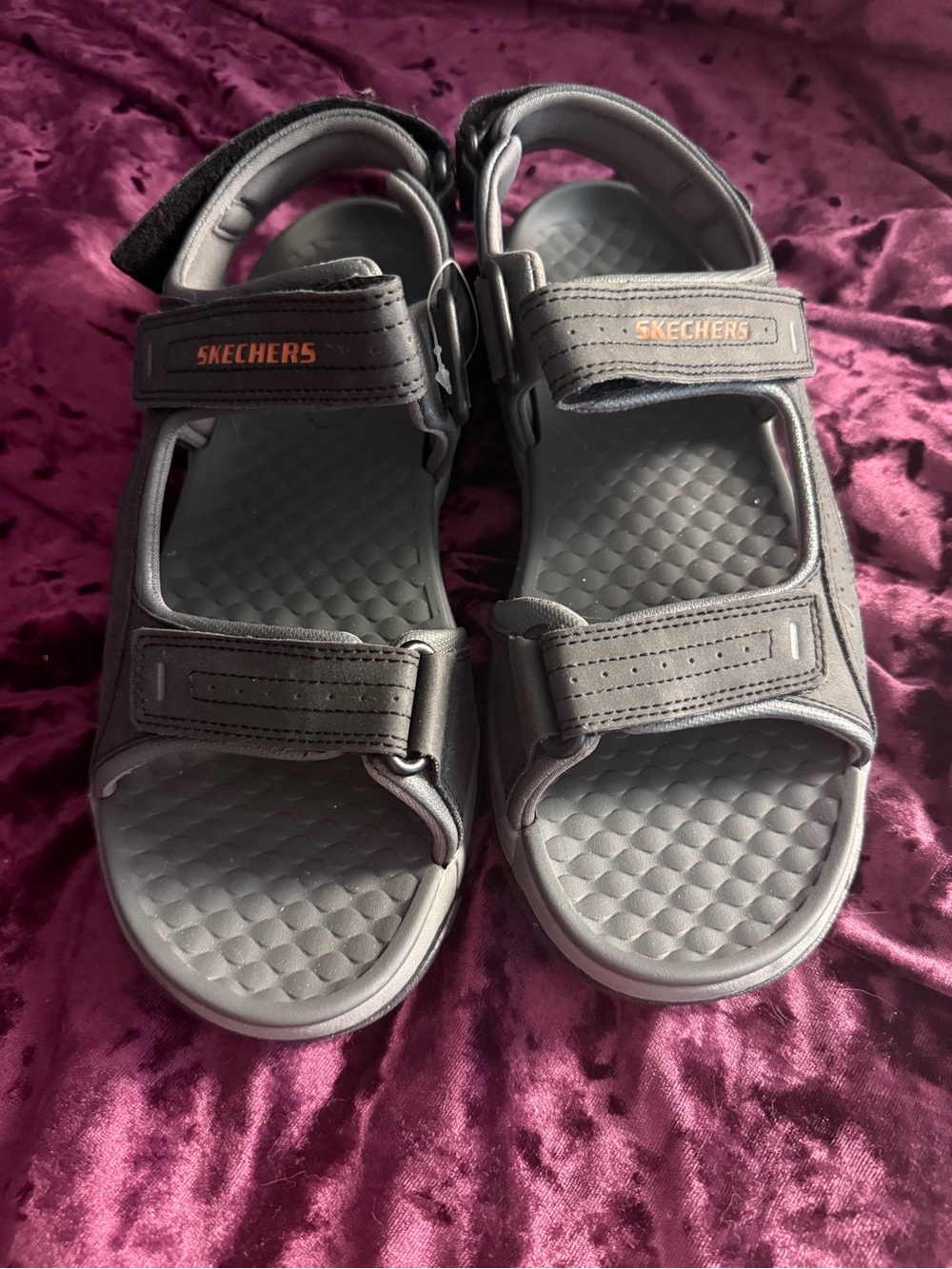 Skechers gray relaxed fit luxe foam velcro sandals mens size 11